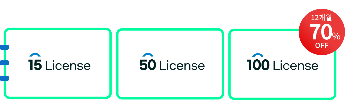 비대면 원격제어 ezremote(이지리모트) -70% 정부지원 할인으로 12개월동안 기업부담금 총액은 3 USER 패키지 64,800원, 6 USER 패키지 190,800원, 11 USER 패키지 370,800원